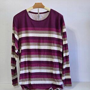 Never Worn - Croft & Barrow Classic Long Sleeve Burgundy Multi Stripe Tee, 2X